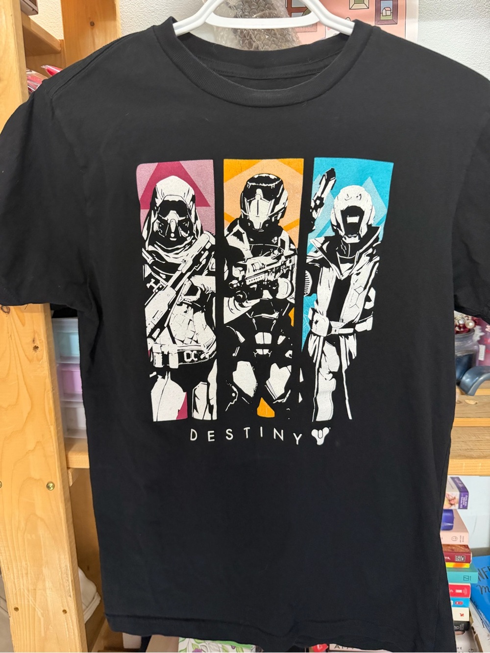 Destiny Short-Sleeve Graphic Tee in Black with Red, Yellow & Blue Panels